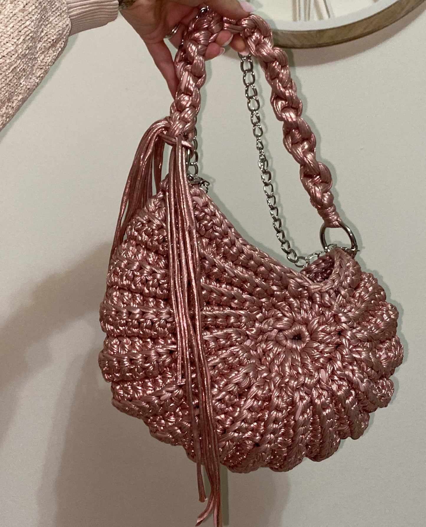 Borsa a forma di conchiglia fatta a mano Rosa lurex
