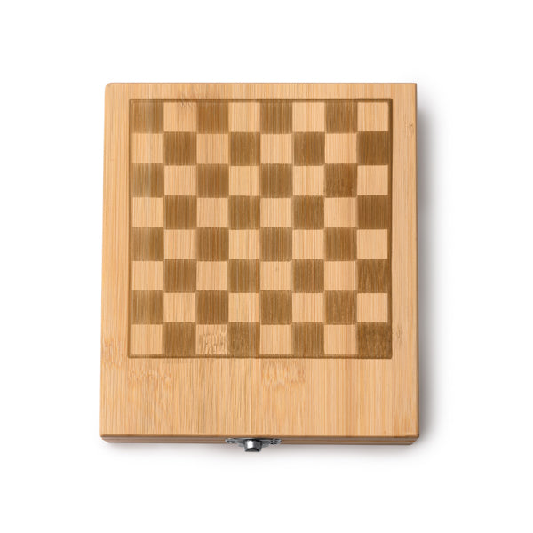 Scatola in legno con scacchiera e set per vino