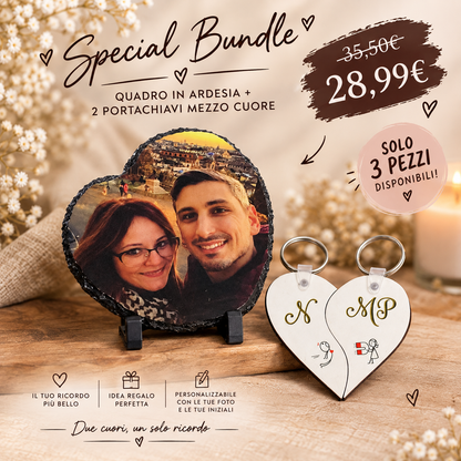 Bundle Amore - Il Duo del Cuore – Quadro in ardesia + 2 portachiavi mezzo cuore