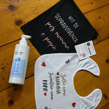 Kit neonato sacca bavaglino e detergente