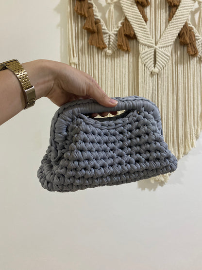 Borsa Pochette media grigia in cotone fatta a mano