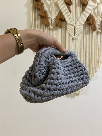 Borsa Pochette media grigia in cotone fatta a mano