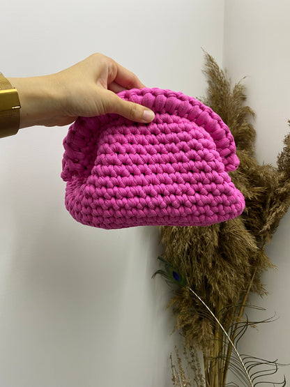 Borsa Pochette media fucsia con manico rotondo in cotone fatta a mano