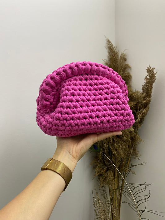 Borsa Pochette media fucsia con manico rotondo in cotone fatta a mano