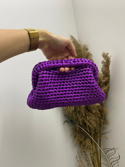 Borsa Pochette media viola lurex in cotone fatta a mano