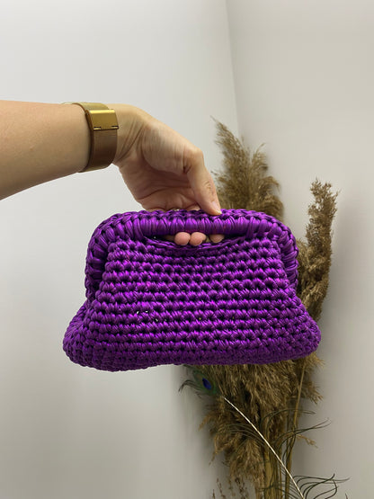 Borsa Pochette media viola lurex in cotone fatta a mano