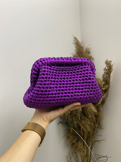 Borsa Pochette media viola lurex in cotone fatta a mano