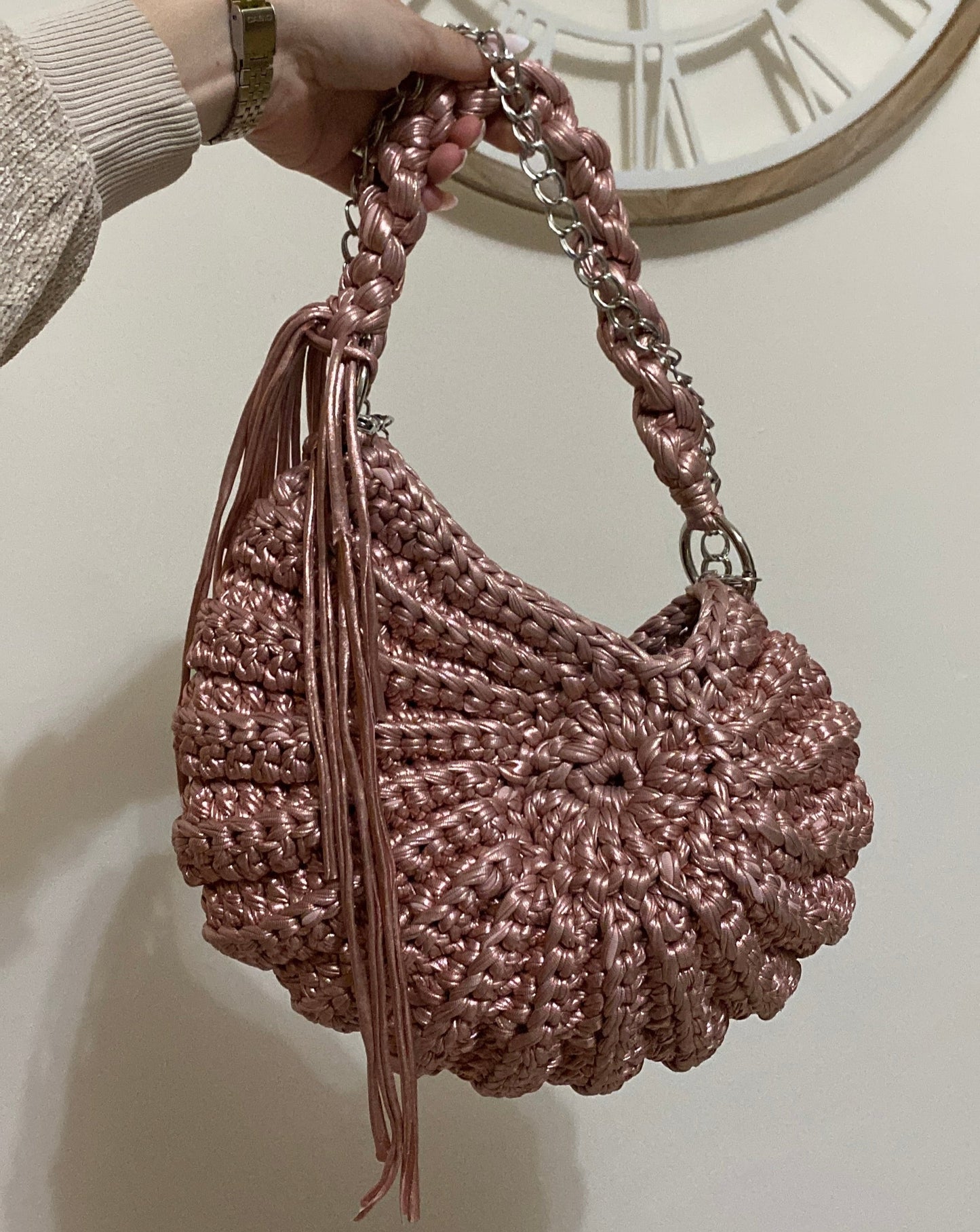 Borsa a forma di conchiglia fatta a mano Rosa lurex