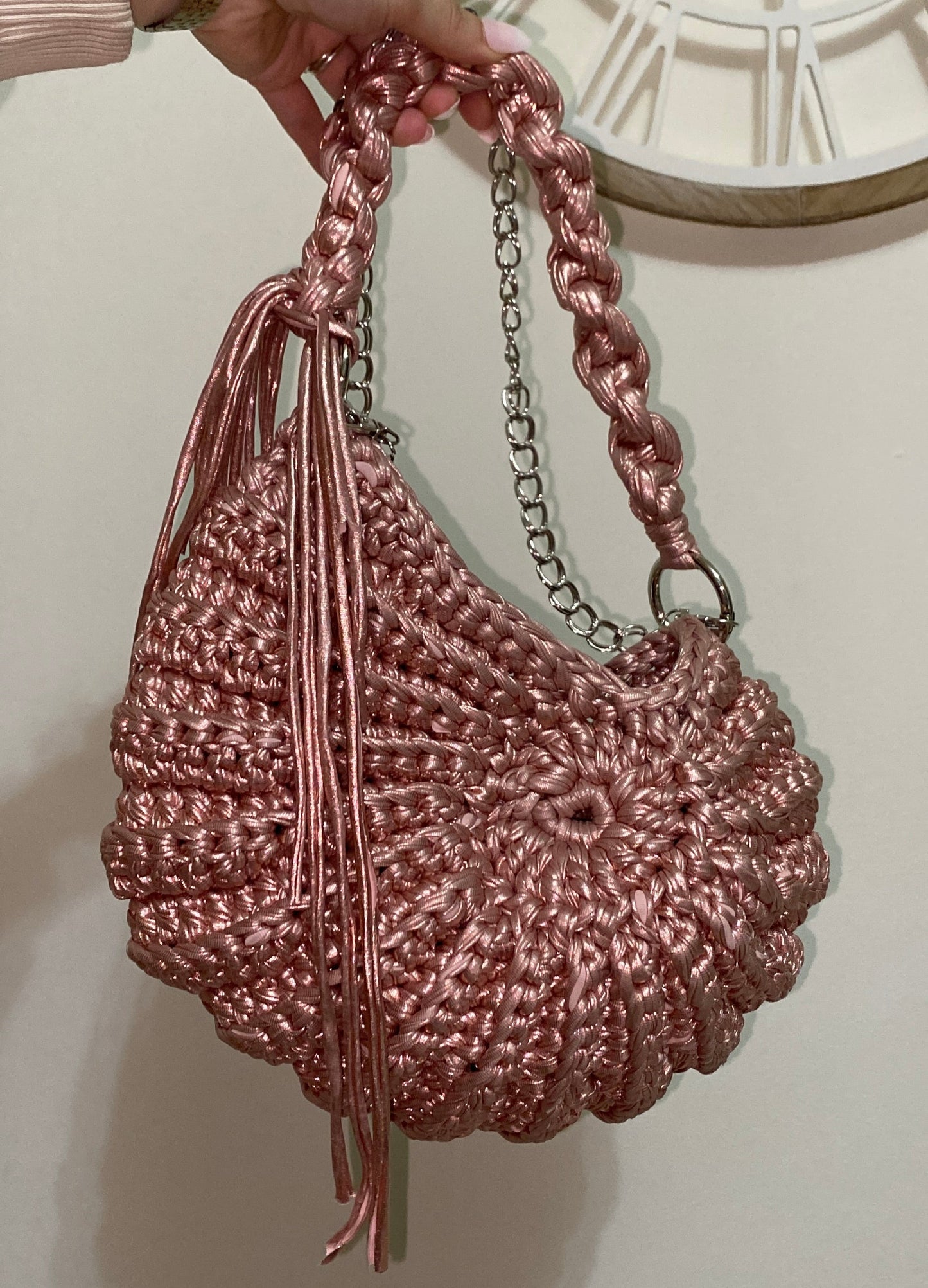Borsa a forma di conchiglia fatta a mano Rosa lurex