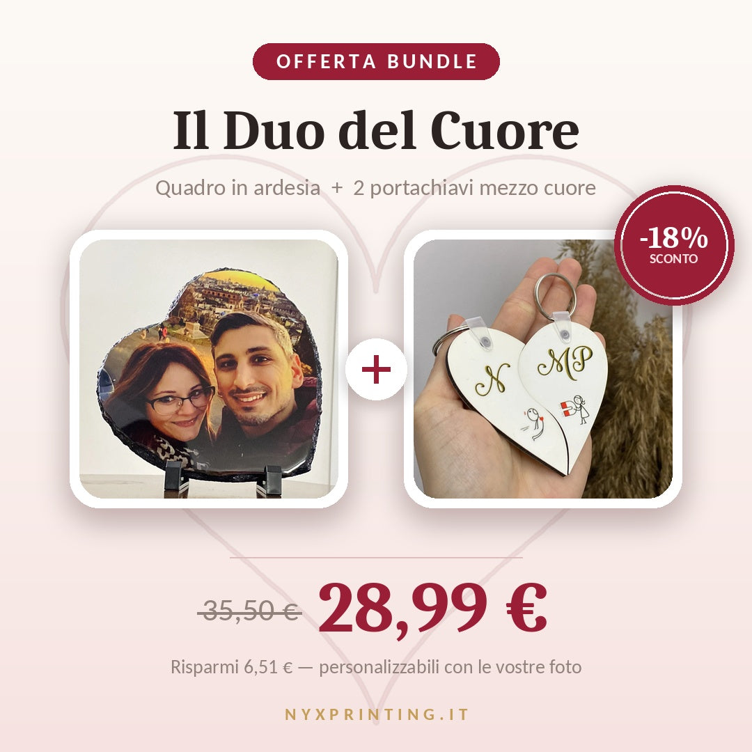 Bundle Amore - Il Duo del Cuore – Quadro in ardesia + 2 portachiavi mezzo cuore
