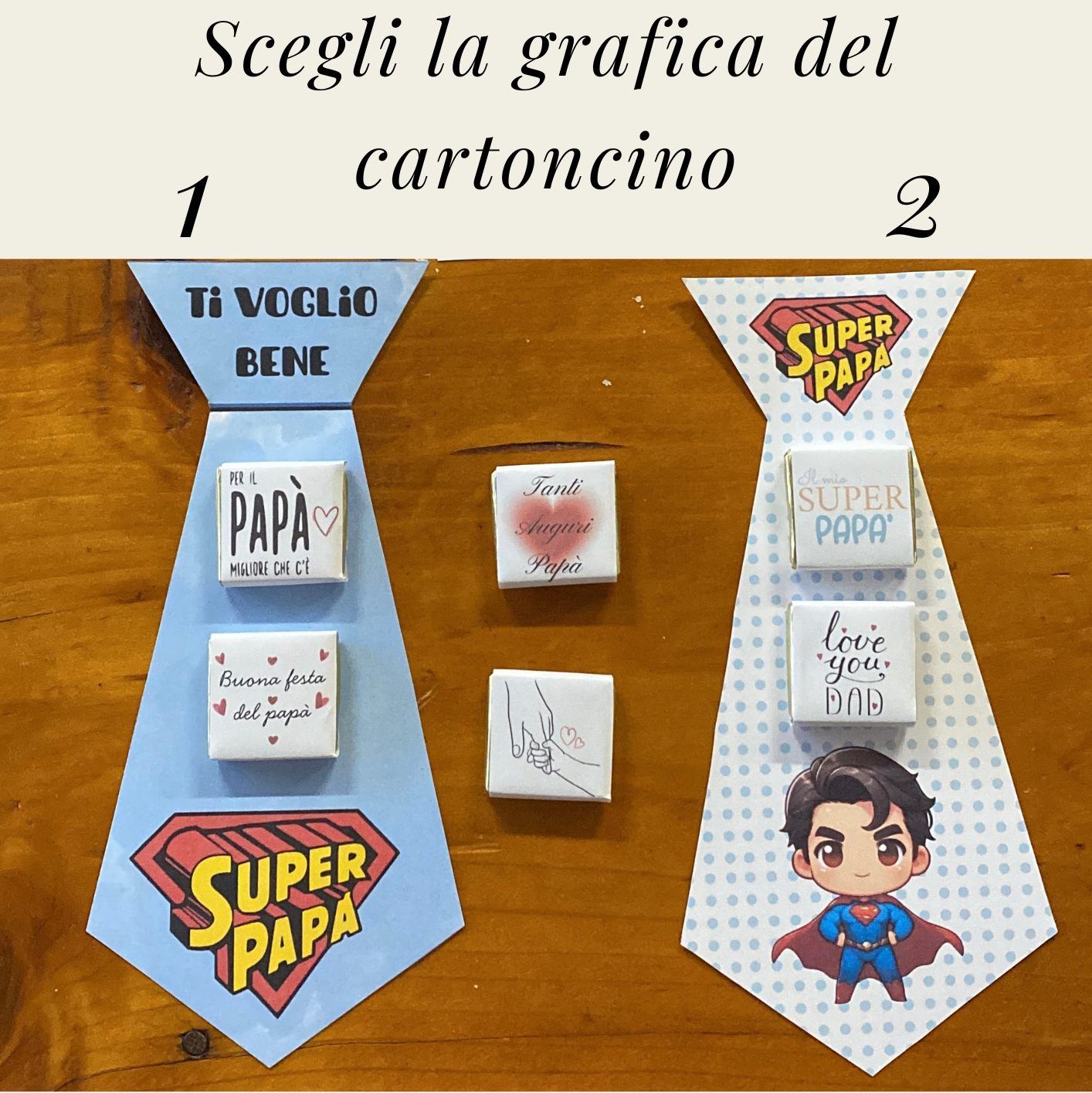 Cravatta in cartoncino con 2 cioccolatini